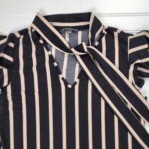 Adrianna Papell Womens Shirt Size Small Striped Flutter Sleeve Top Black Pink